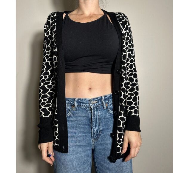 Vintage Cache Black White Animal Print Cardigain Size XS - Picture 3 of 5